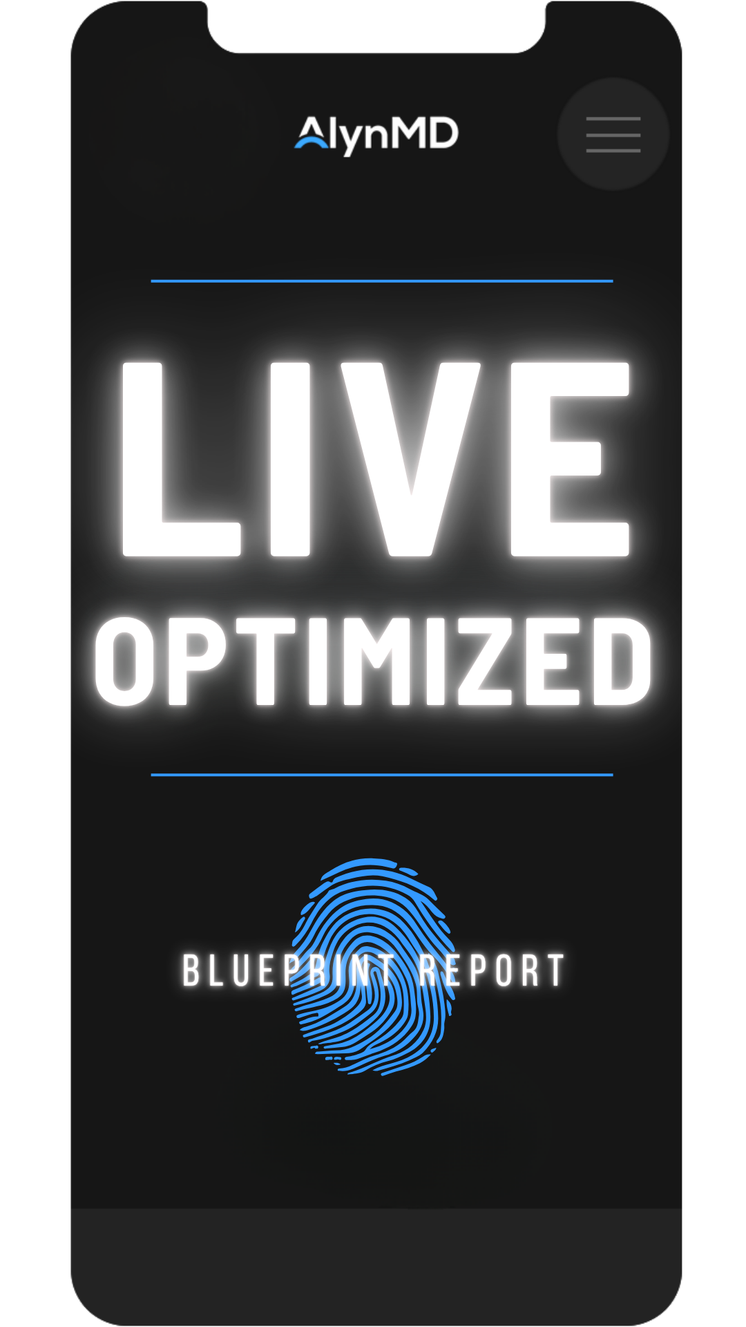 smartphone displaying a live-optimized health dashboard with real-time data