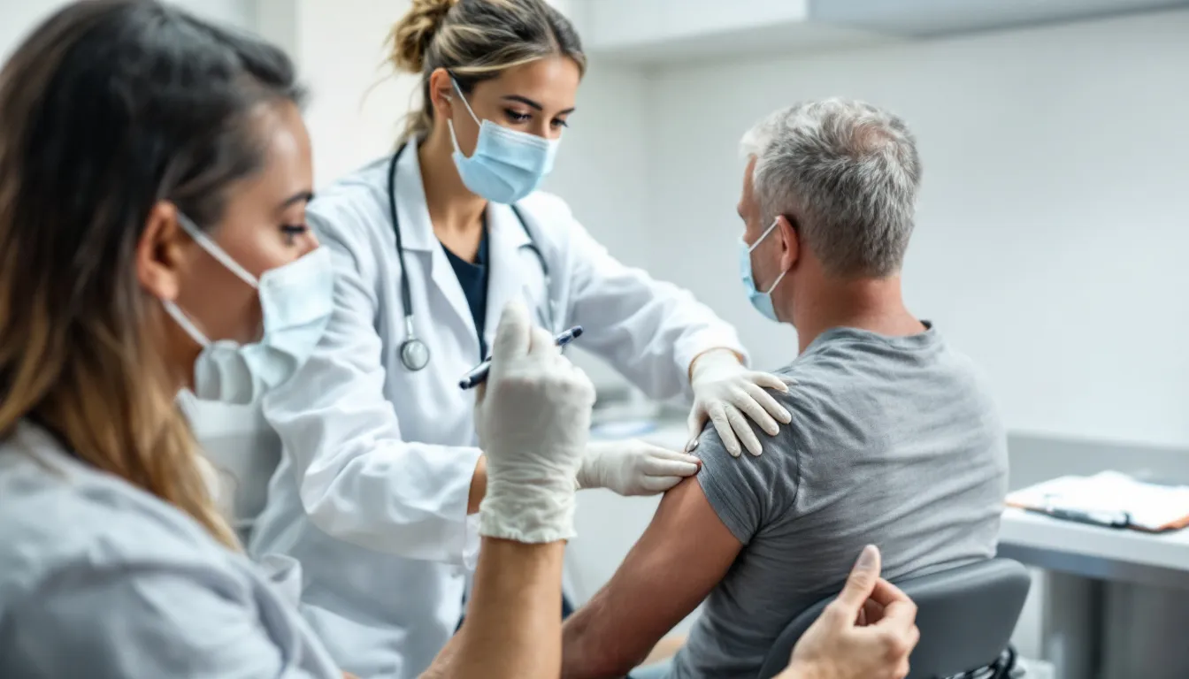 A medical professional is demonstrating the proper injection technique using a pen device for administering weight loss medications like Ozempic and Wegovy. The demonstration highlights the importance of correct subcutaneous injection for effective chronic weight management and blood sugar control.